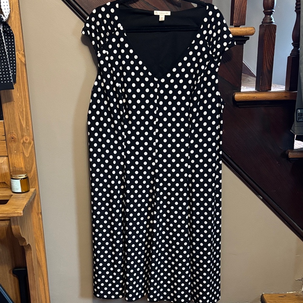 Dress Barn Black and White Polka Dot Midi Dress